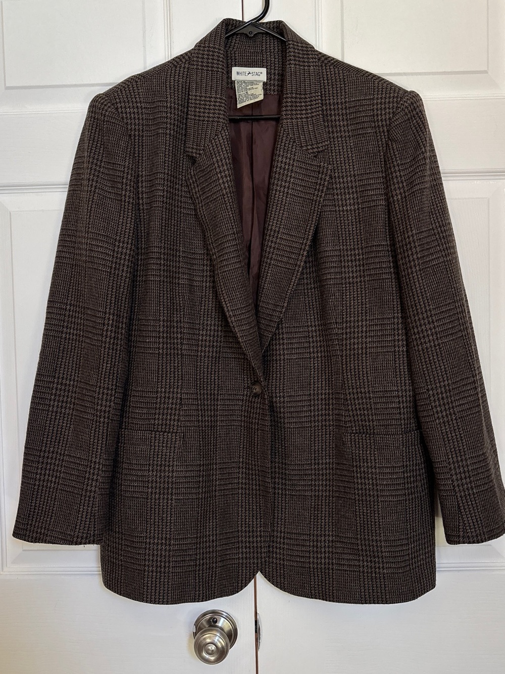 Women’s Vintage White Stag Wool Blend Brown Glen Plaid Blazer Size 16